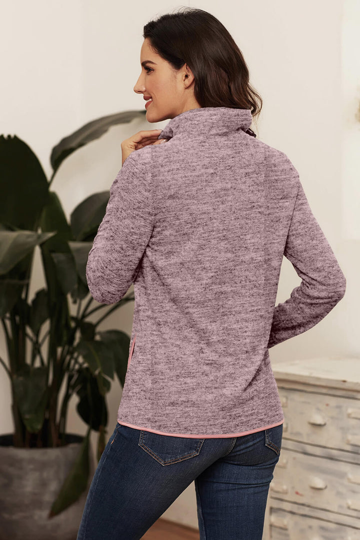 Casual Pink Quarter Zip Pullover Sweatshirt