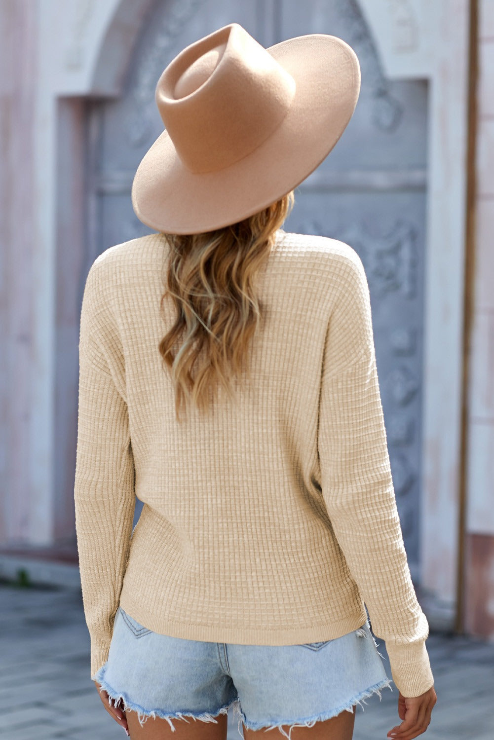 Chic Apricot Deep V-neck Long Sleeve Knit Sweater