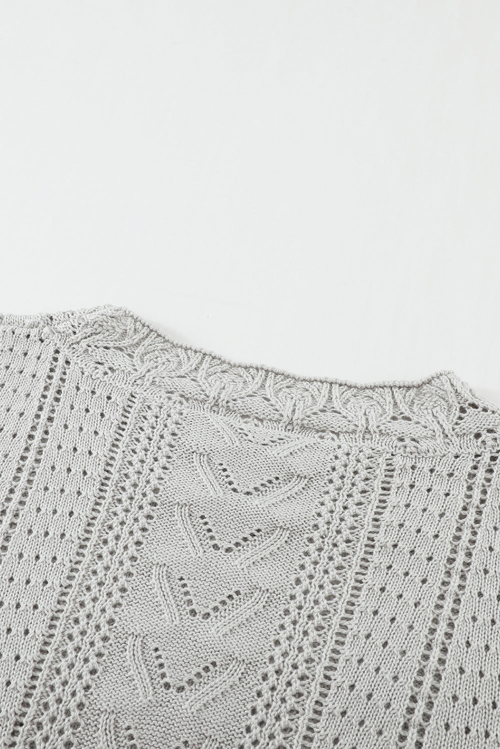 Chic Gray Crochet Lace Pointelle Knit Sweater