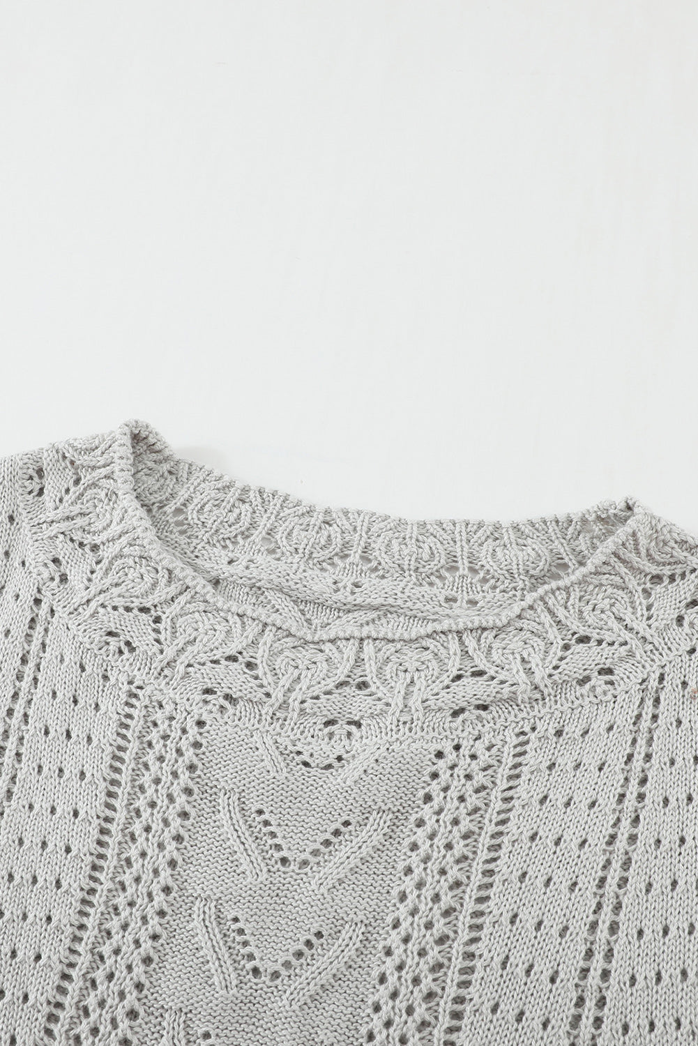 Chic Gray Crochet Lace Pointelle Knit Sweater