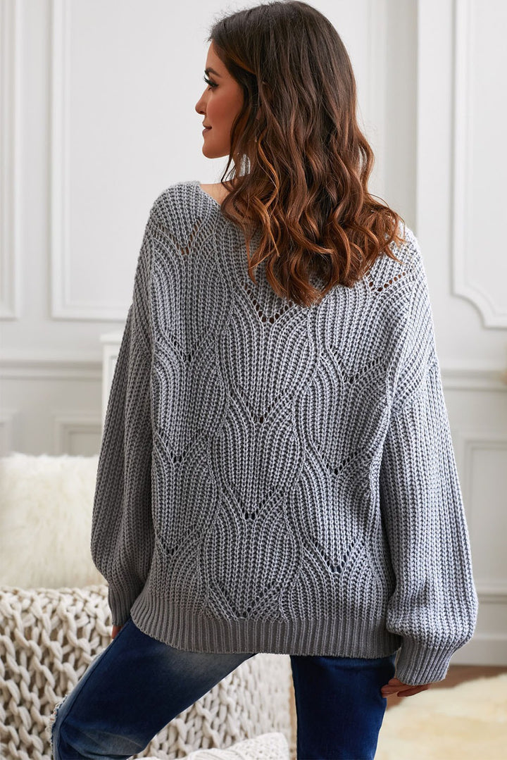 Chic Gray Hollow-out Round Neck Knitted Sweater