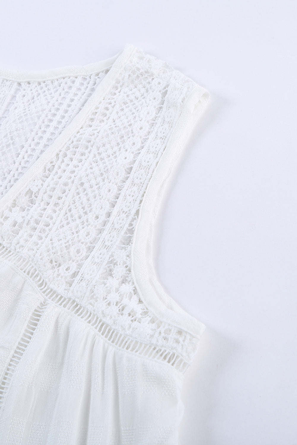 Chic White Lace Tie Front Button Summer Tank Top