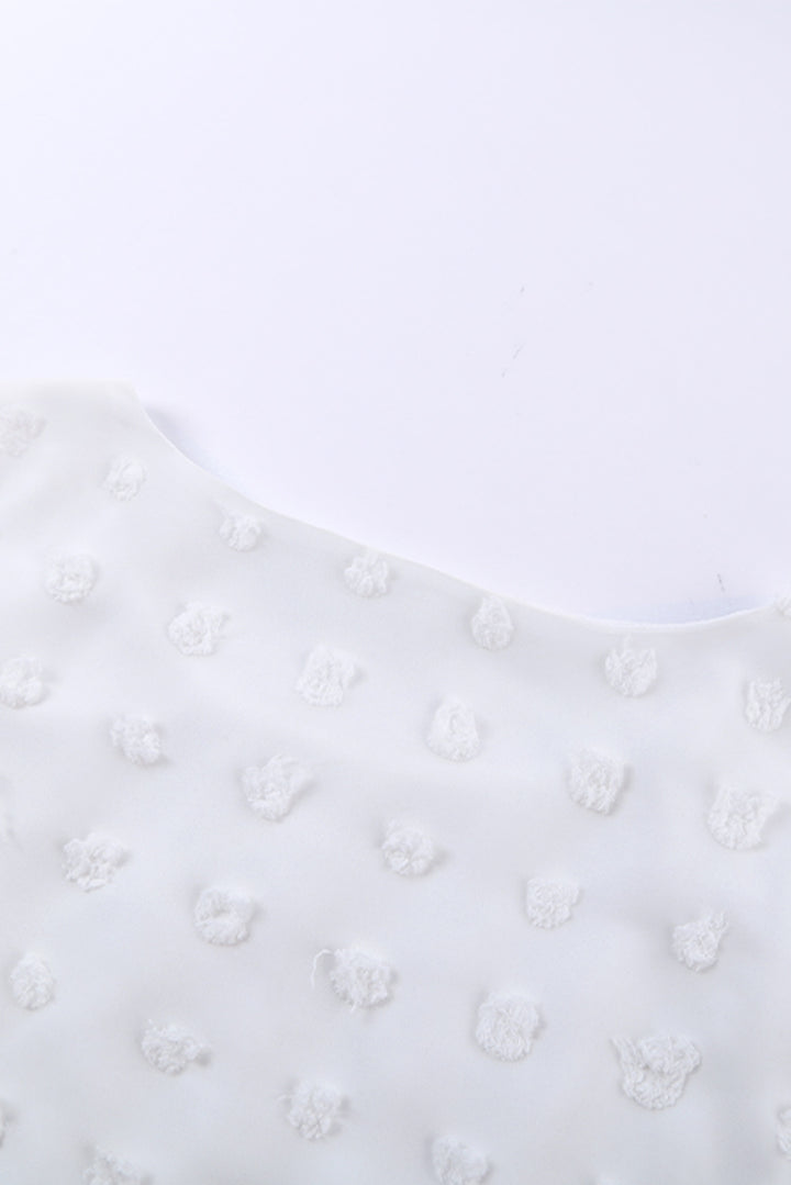 Chic White Swiss Dot Texture Round Neck Short Sleeve Top