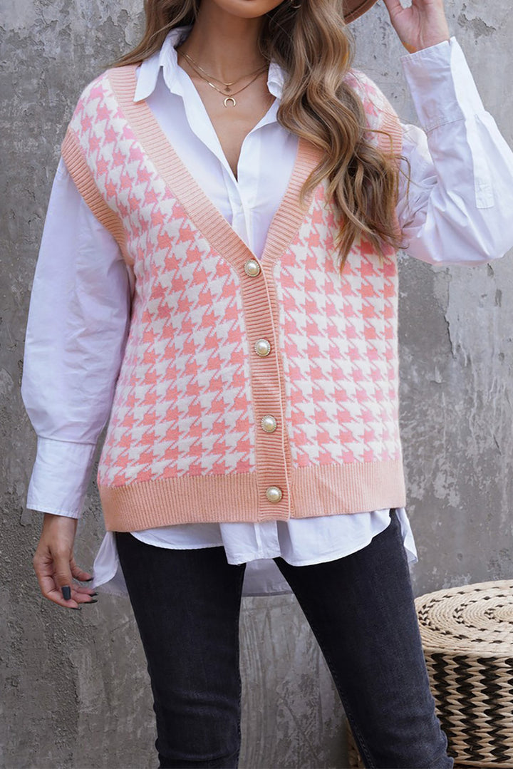 Cute Fall Houndstooth Vest Cardigan