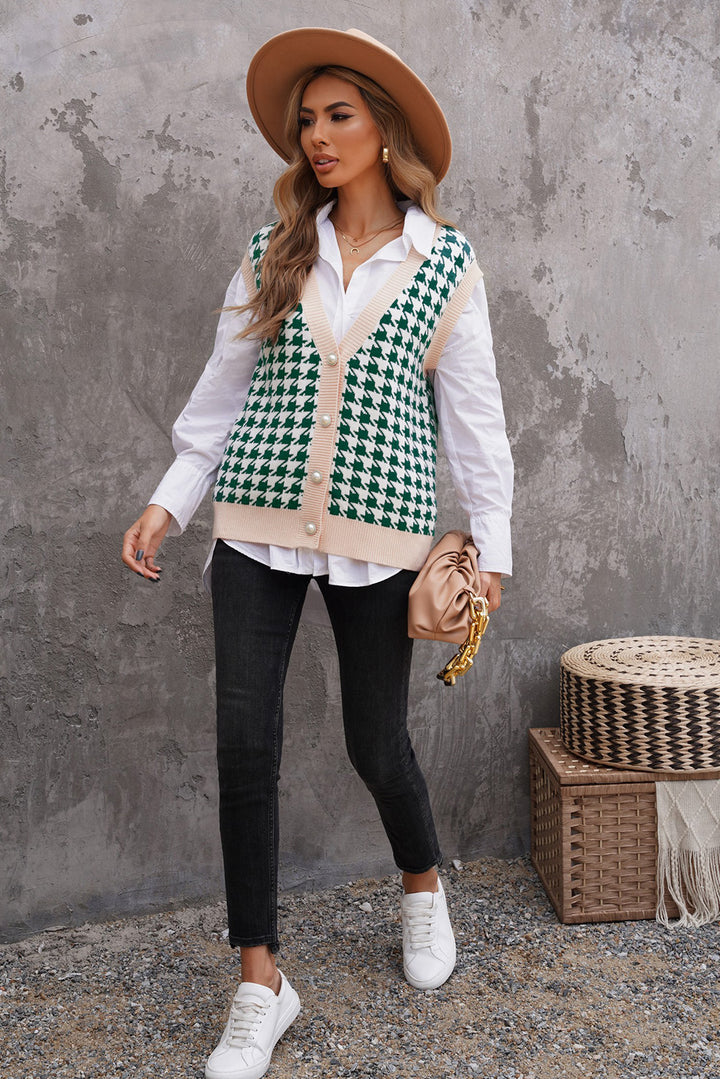 Cute Fall Houndstooth Vest Cardigan