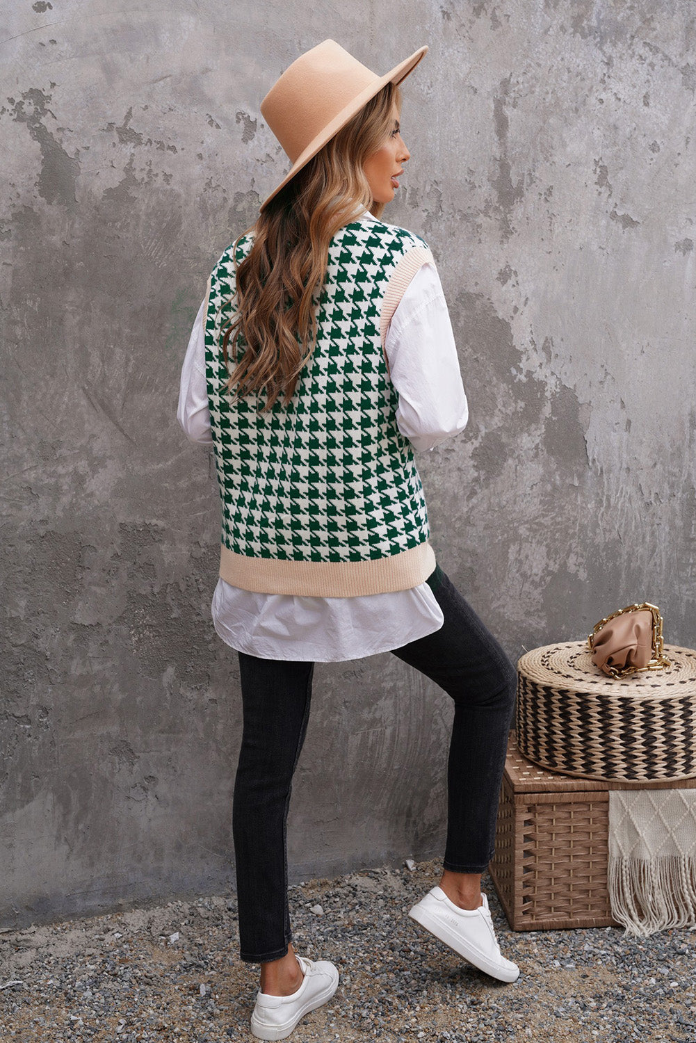 Cute Fall Houndstooth Vest Cardigan
