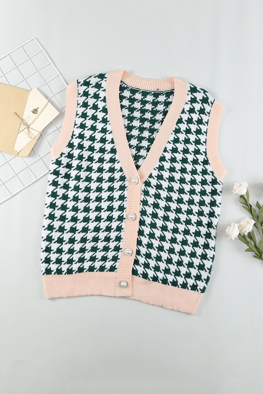 Cute Fall Houndstooth Vest Cardigan