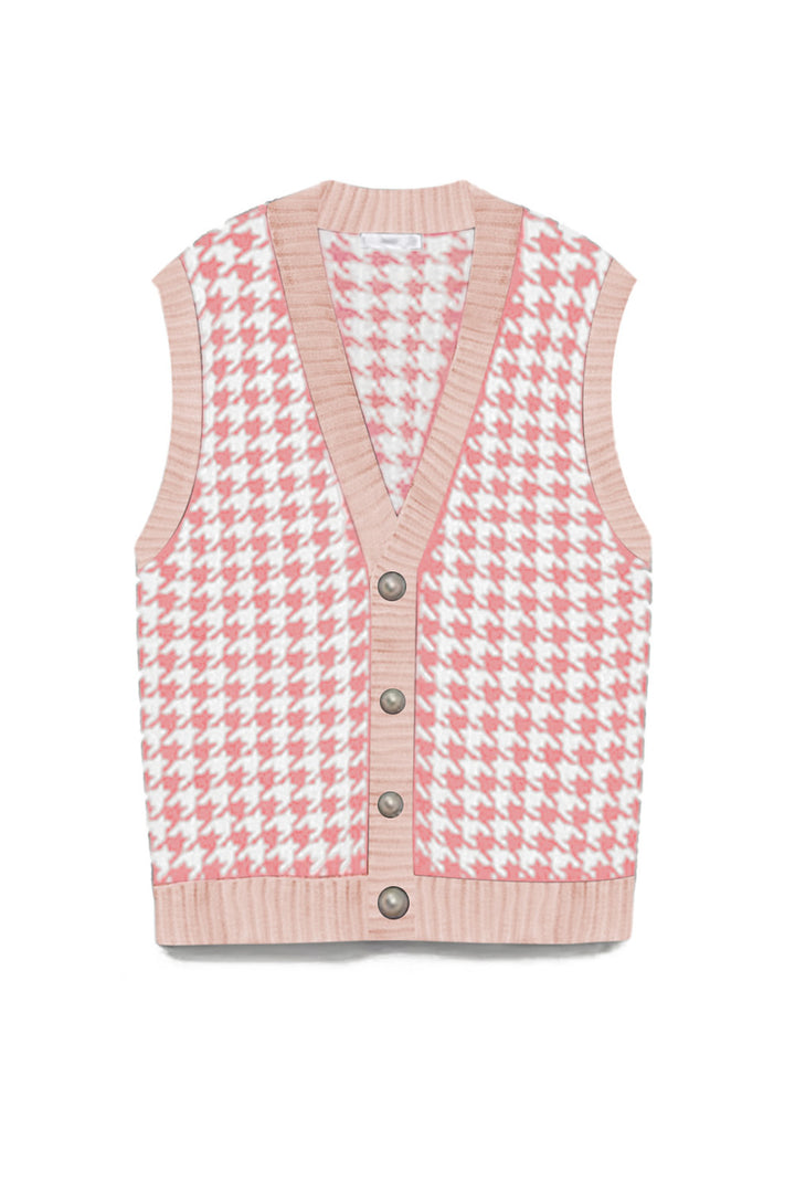 Cute Fall Houndstooth Vest Cardigan