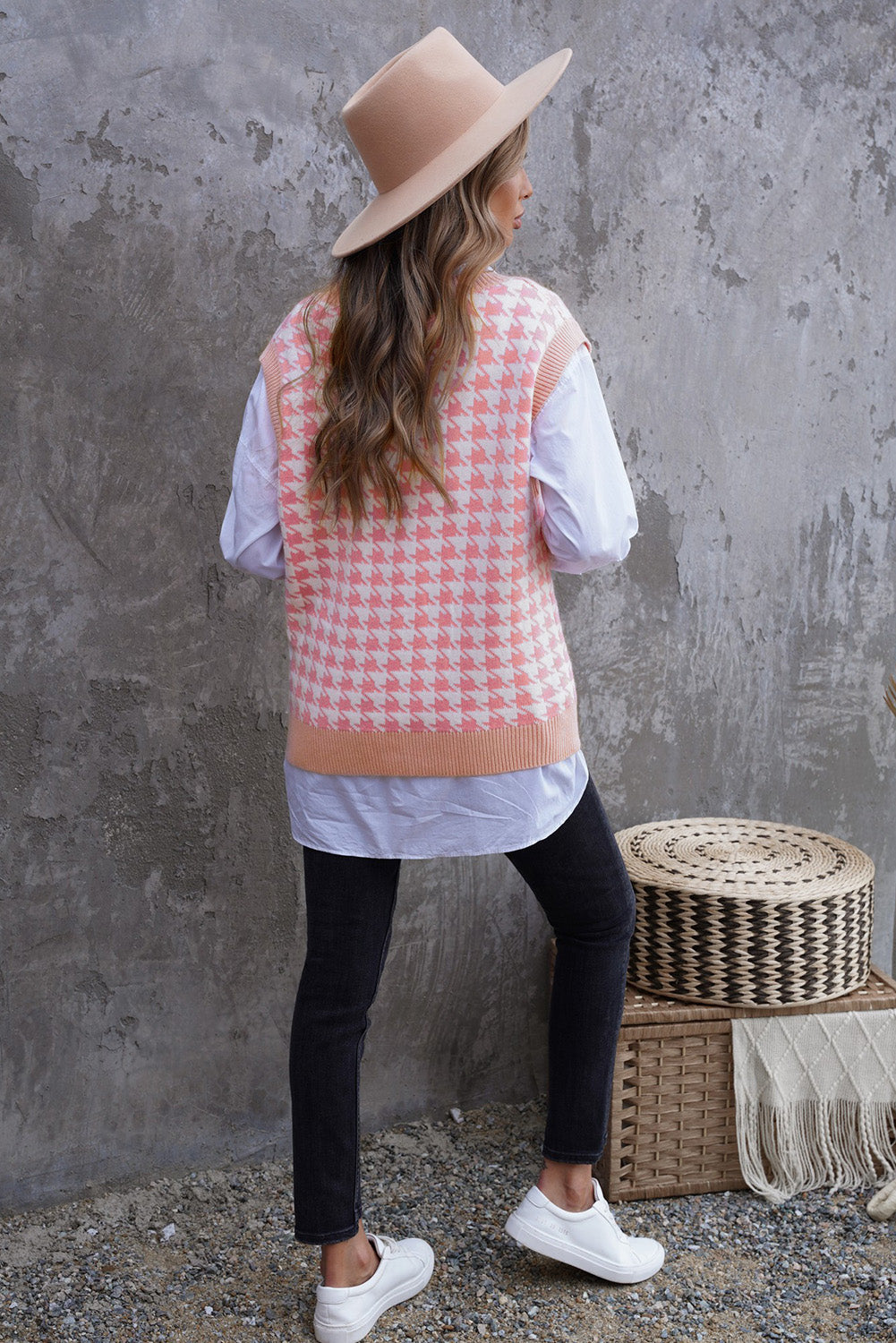 Cute Fall Houndstooth Vest Cardigan