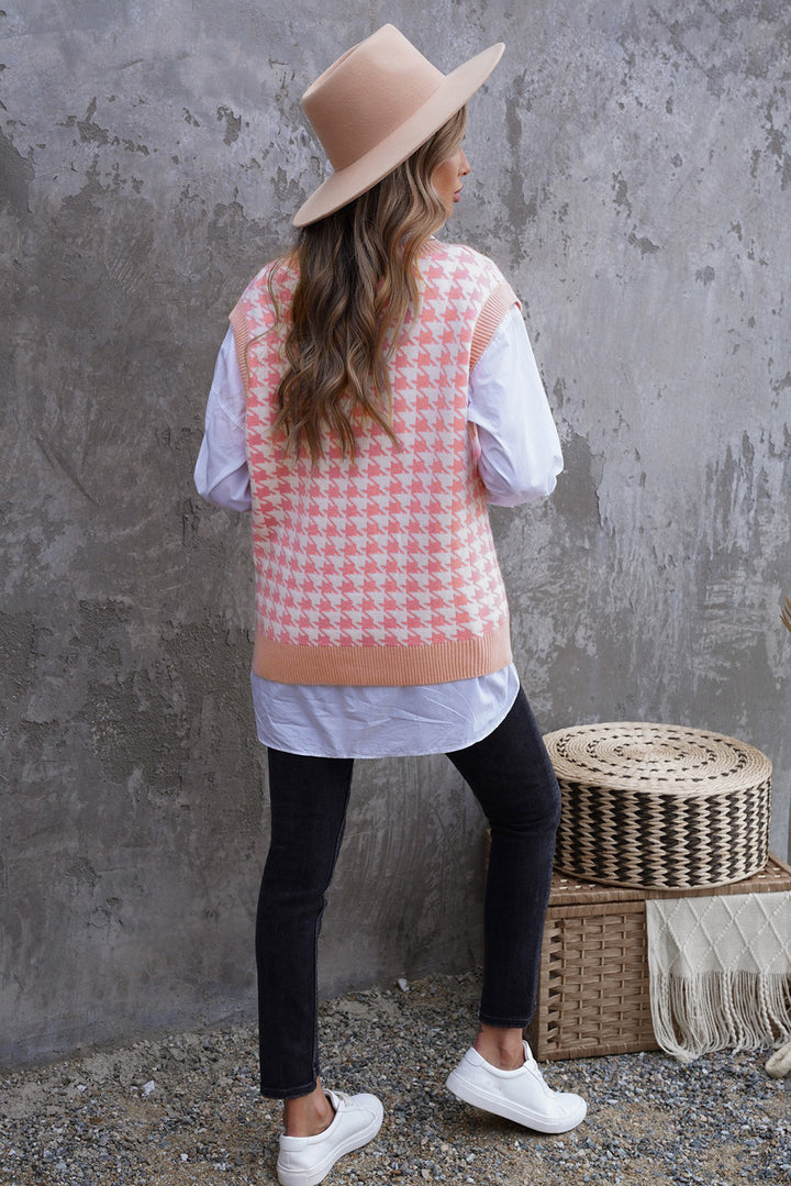 Cute Fall Houndstooth Vest Cardigan