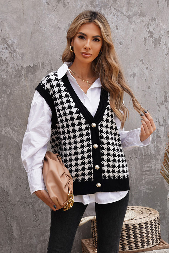 Cute Fall Houndstooth Vest Cardigan