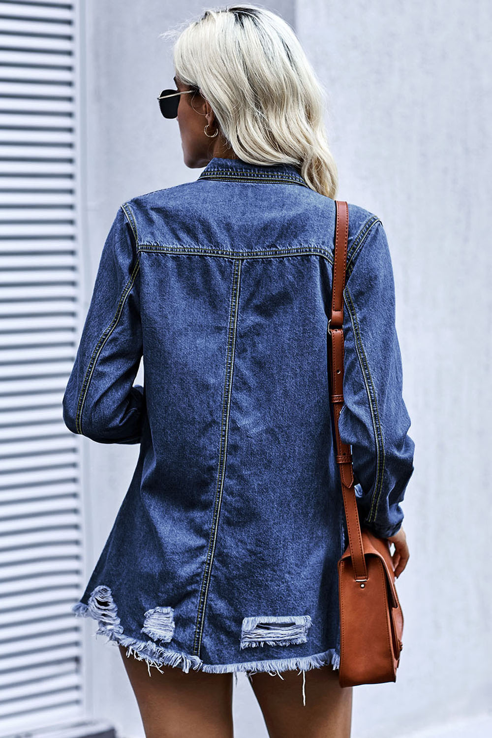 Dark Blue Ripped Jeans Shacket Shirt Jacket, Shop for cheap Dark Blue Ripped Jeans Shacket Shirt Jacket online? Buy at Modeshe.com on sale!