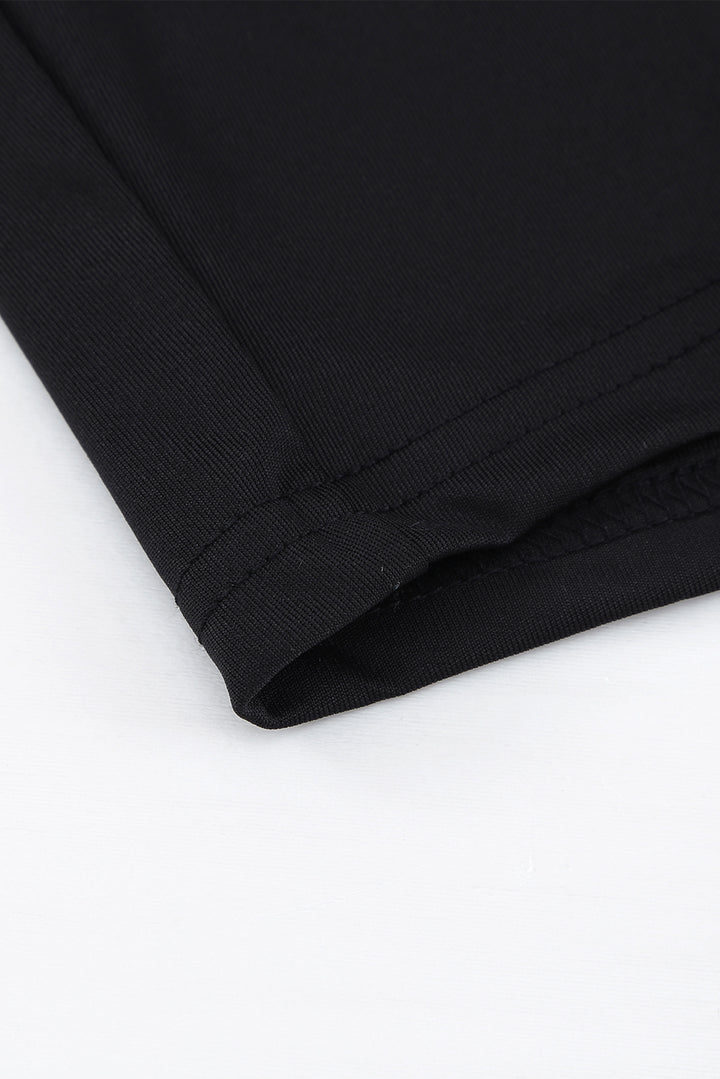 Elegant Black Puff Sleeve Wrap V Neck Plus Size Midi Dress