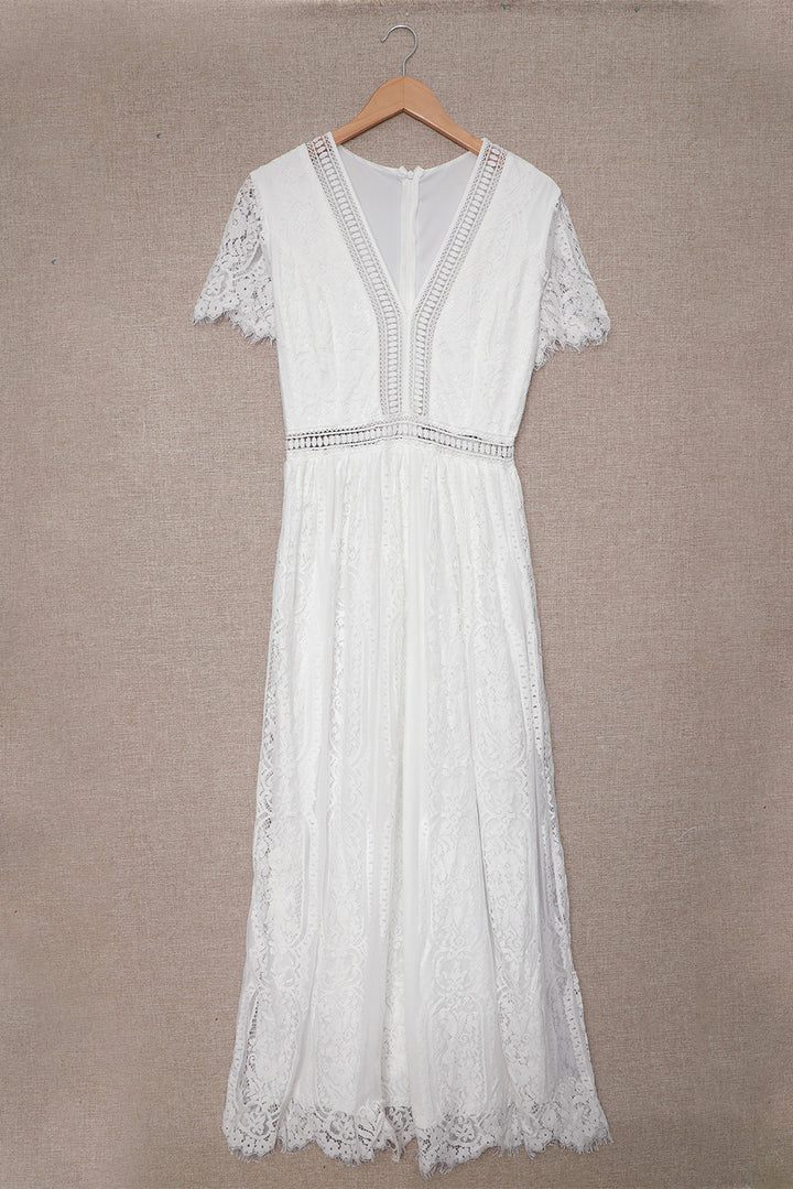 Elegant White Boho Lace Maxi Dresses