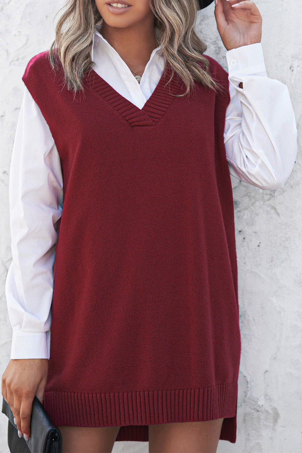 Fall Red Knit Pullover Sweater Vest