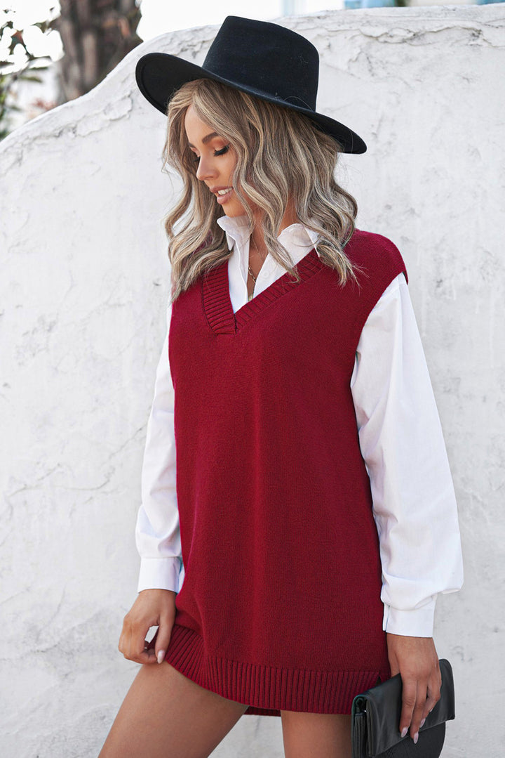Fall Red Knit Pullover Sweater Vest