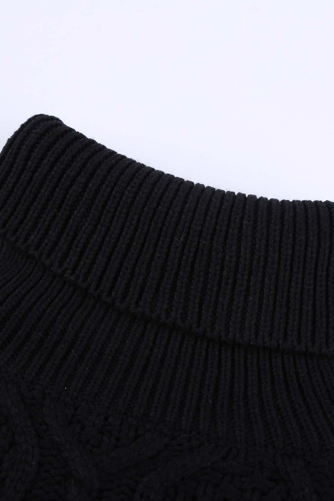 Fashion Black Turtleneck Cold Shoulder Textured Sweater
