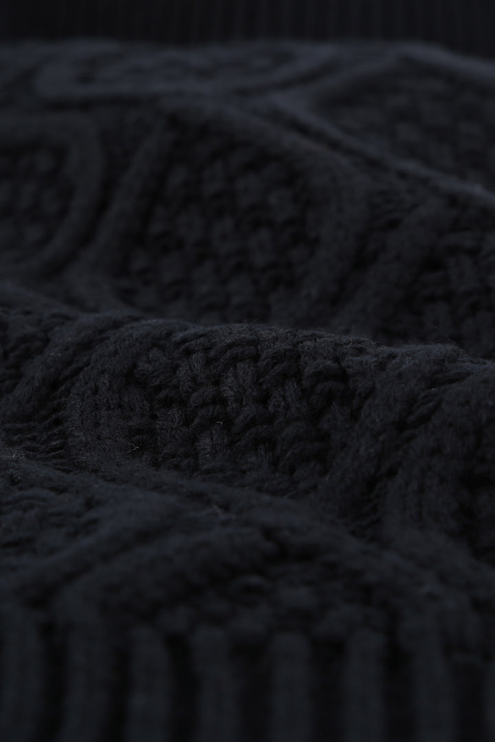 Fashion Black Turtleneck Cold Shoulder Textured Sweater