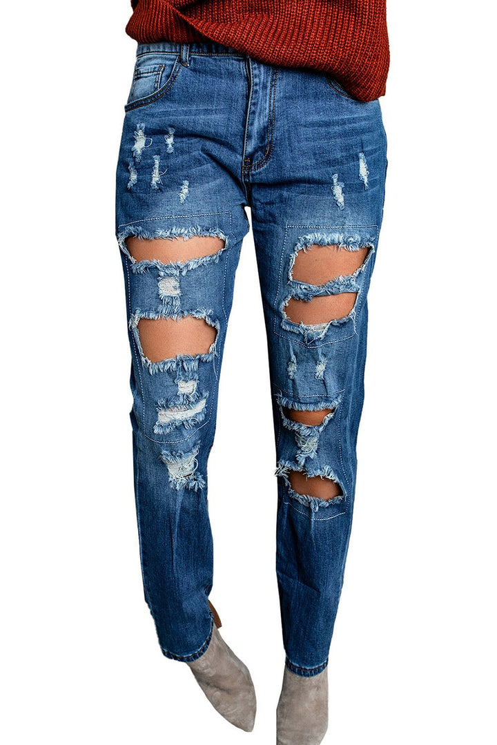 Blue Distressed Ripped Jeans