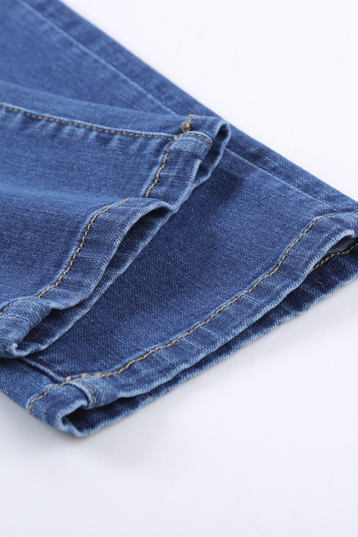 Fashion Blue Ripped Plaid Straight Legs Boyfriend Jeans