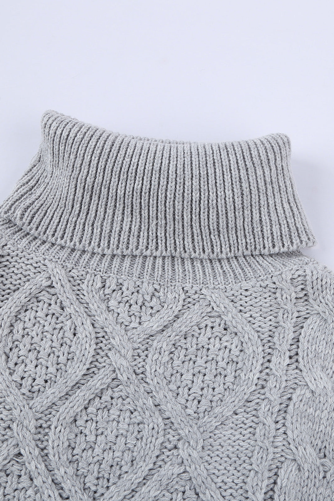 Fashion Gray Turtleneck Cold Shoulder Textured Sweater