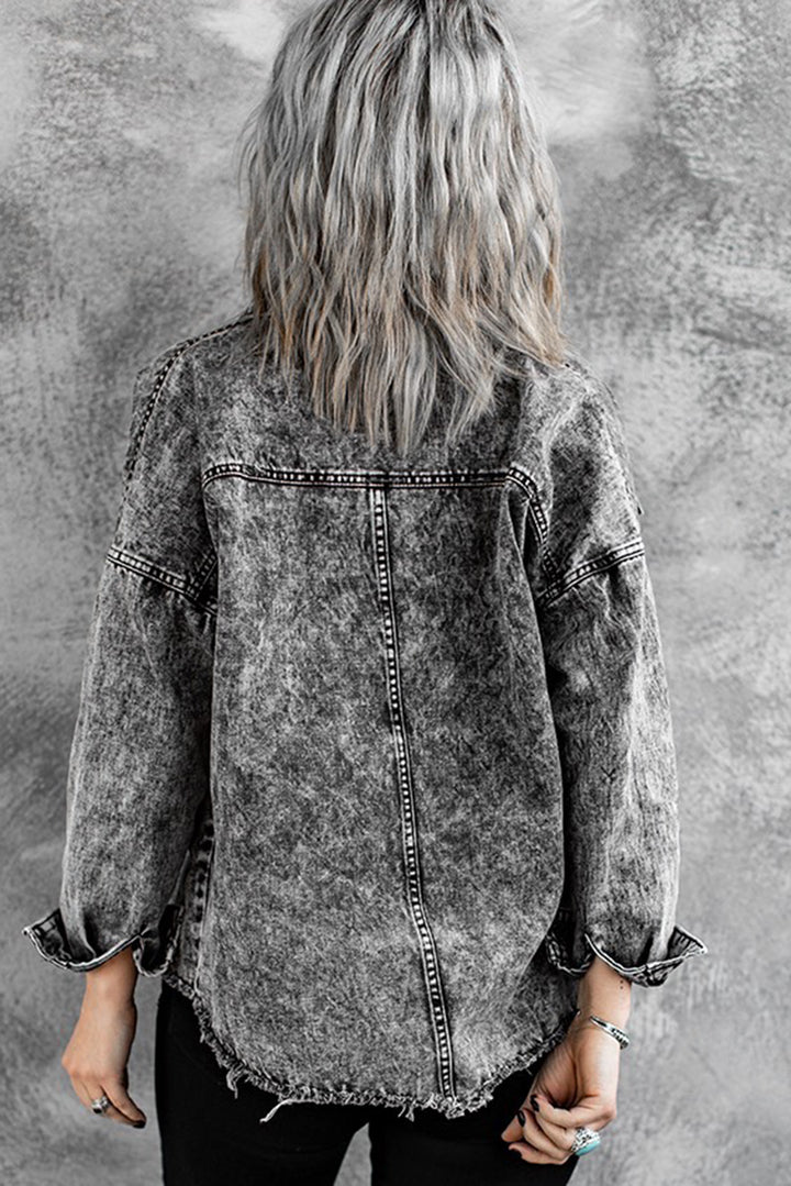 Fashion Grey Bleach Wash Jean Jacket