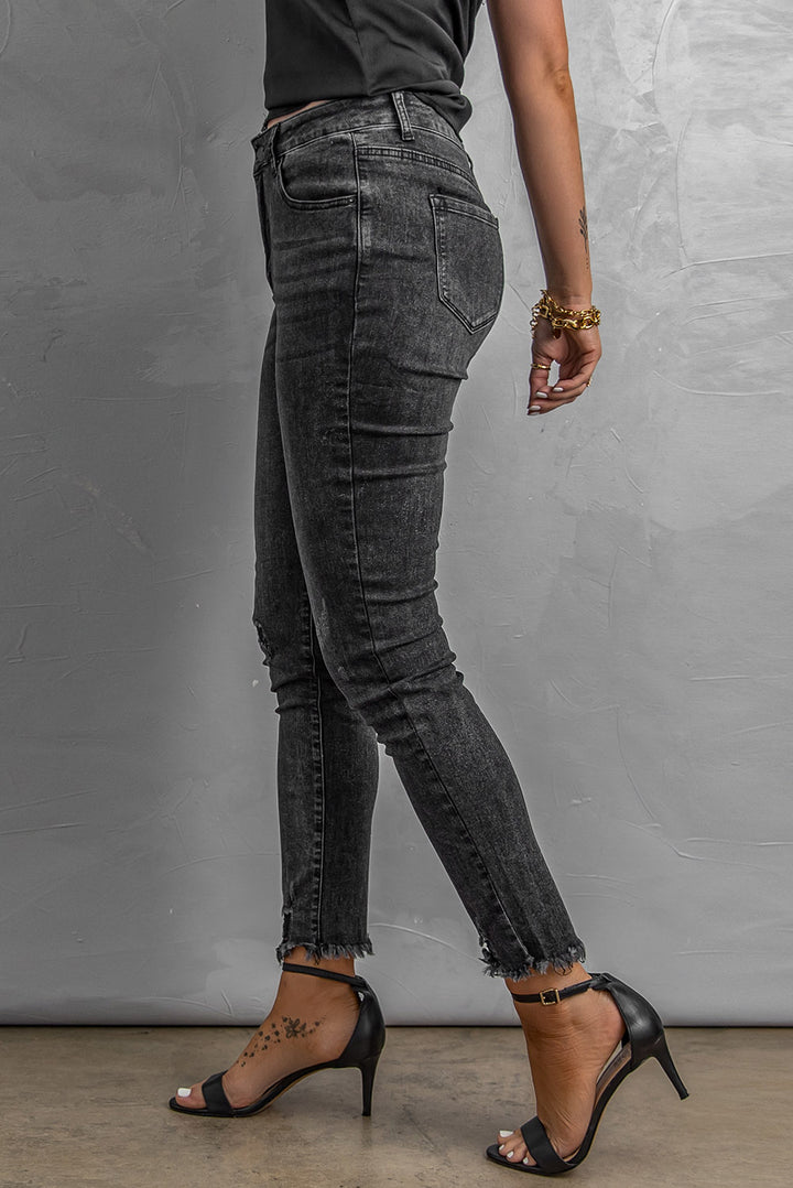 Fashion High Rise Frayed Ankle Skinny Jeans