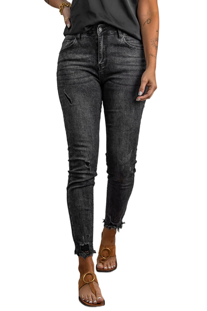 Fashion High Rise Frayed Ankle Skinny Jeans