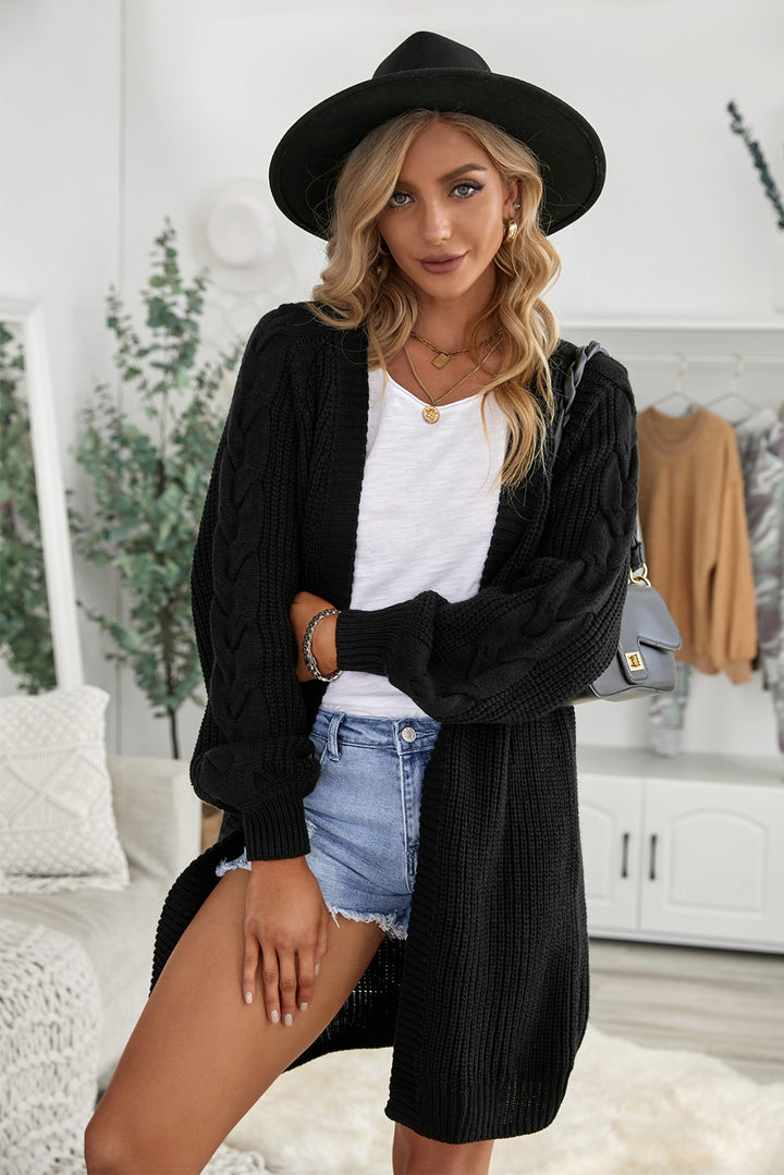 Fashion Open Front Cable Sleeve Long Cardigan