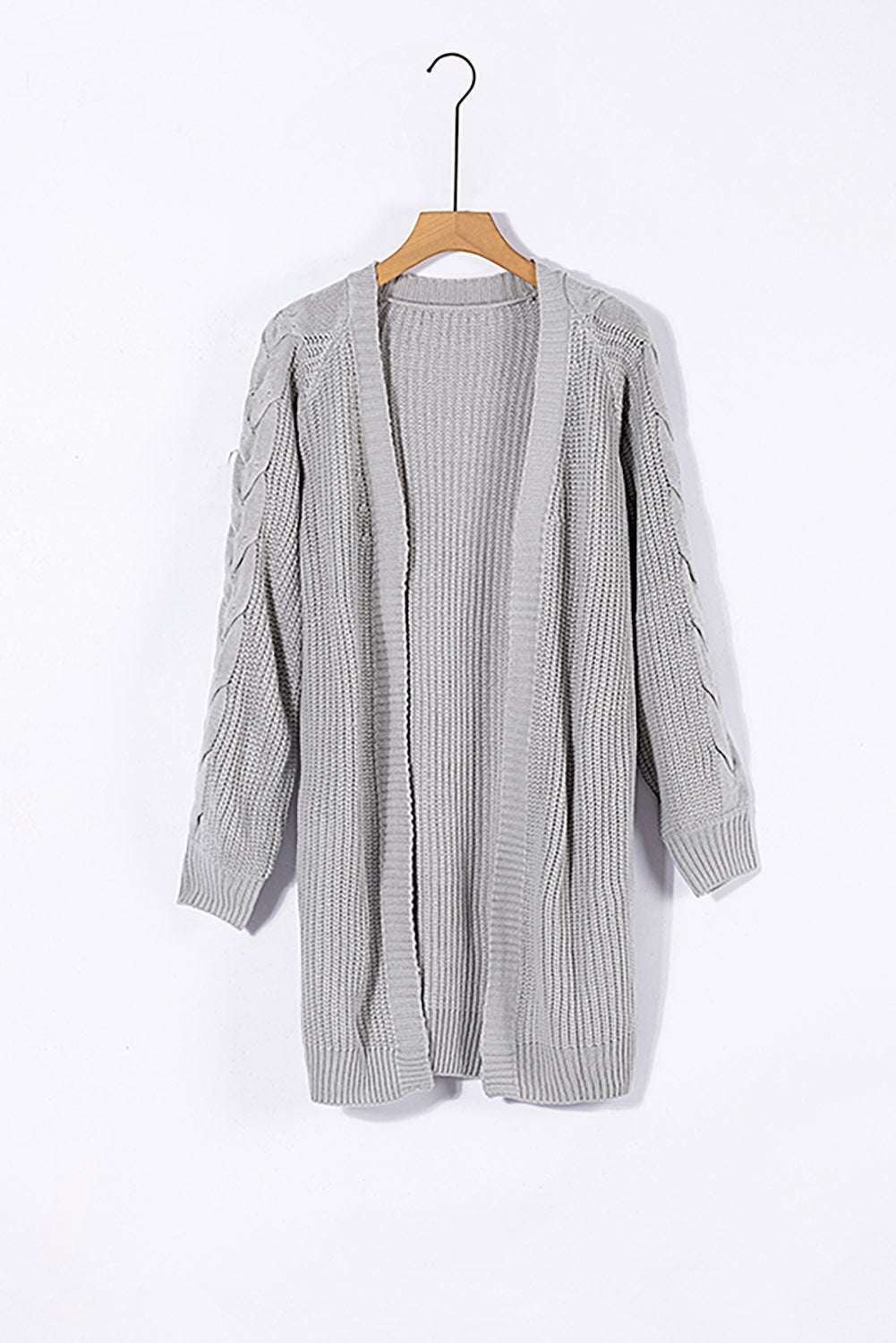 Fashion Open Front Cable Sleeve Long Cardigan