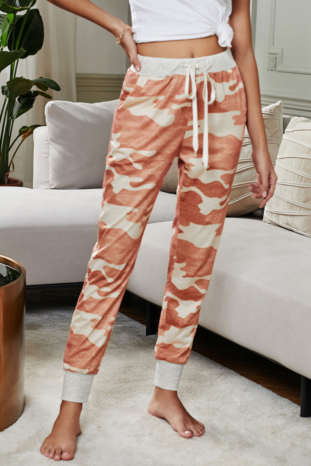 Fashion Orange Camo Print Knit Sport Pants