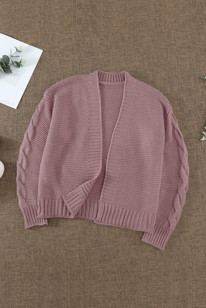 Fashion Pink Open Front Chunky Knit Cardigan