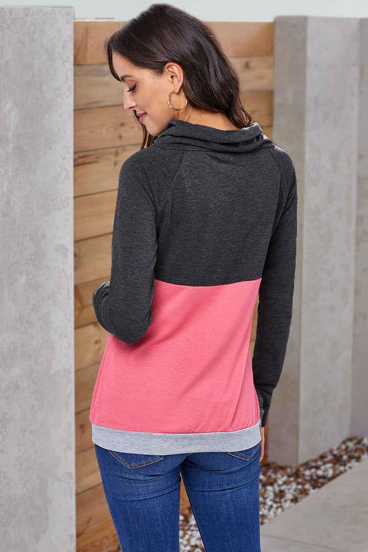 Fashion Charcoal Pink Colorblock Thumbhole Sleeved Sweatshirt