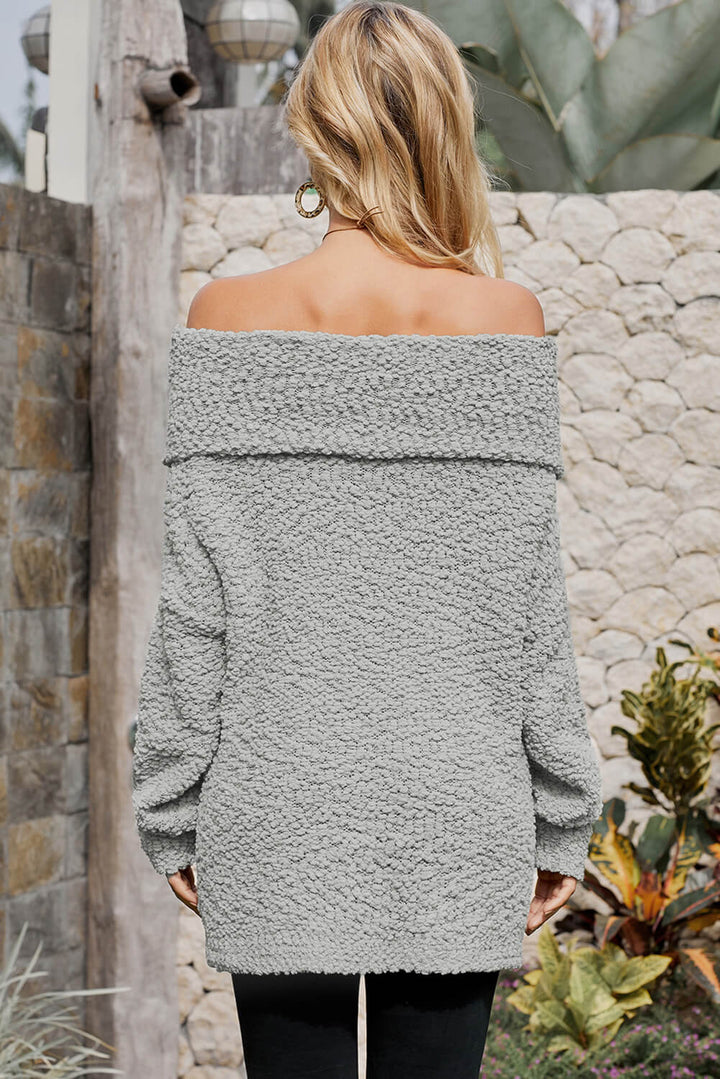 Fashion Gray Off The Shoulder Comfy Sweater