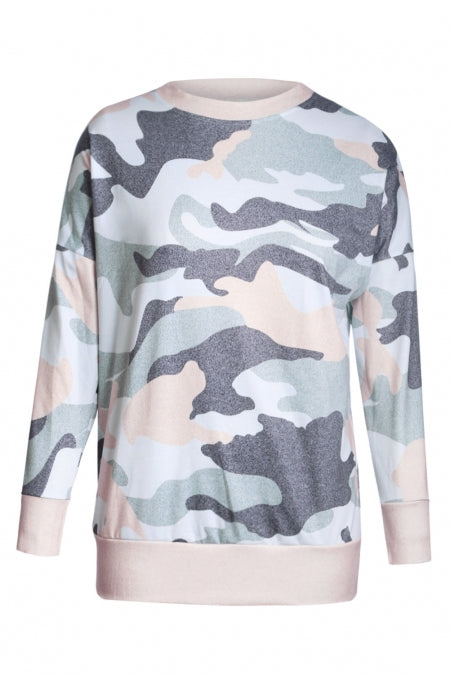 Fashion Khaki Green Digital Camo Print Sweatshirt