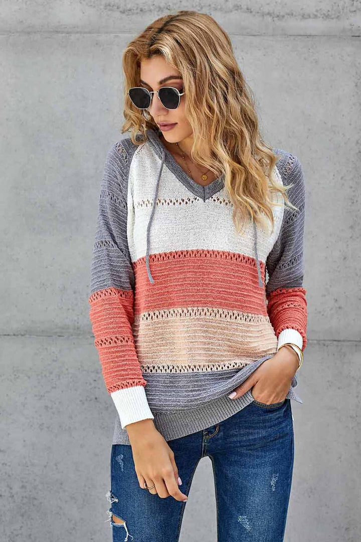Gray Color Block Beach Bonfire Knitted Hoodie