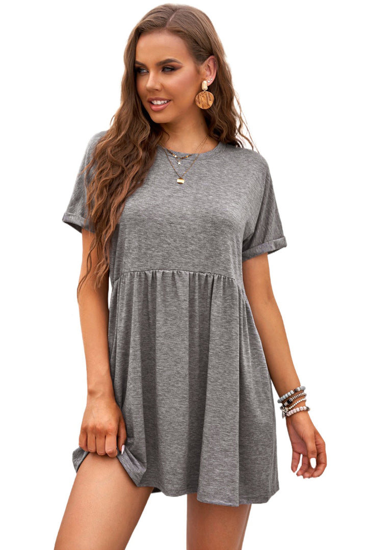 Gray Cotton Blend Empire Waist Short Sleeve T-shirt Mini Dress