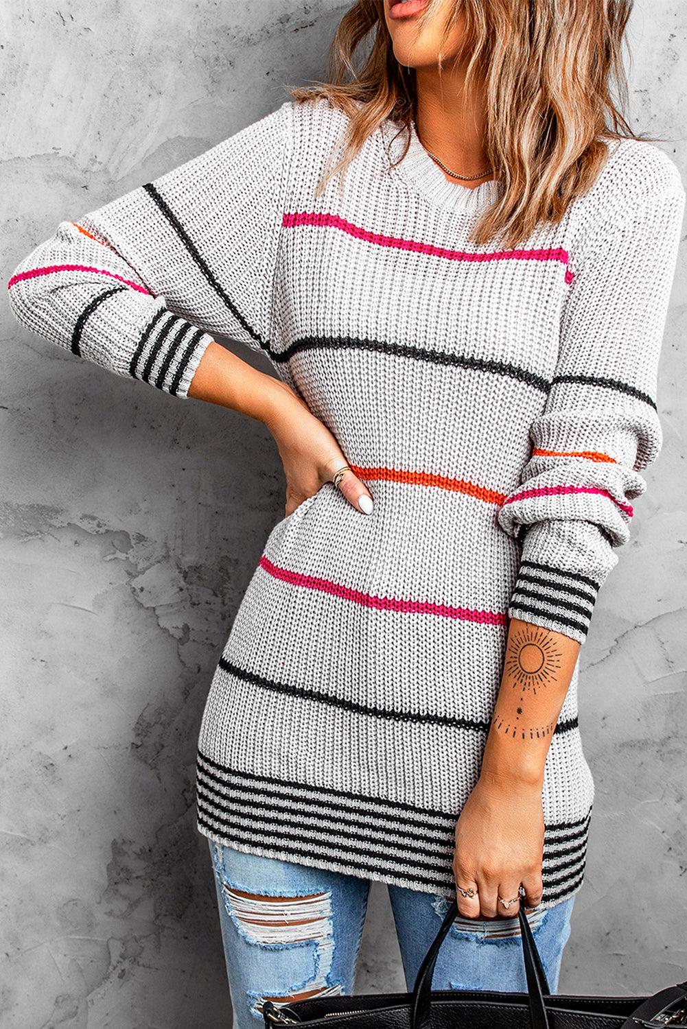 Ribbed Knit Striped Sweater
