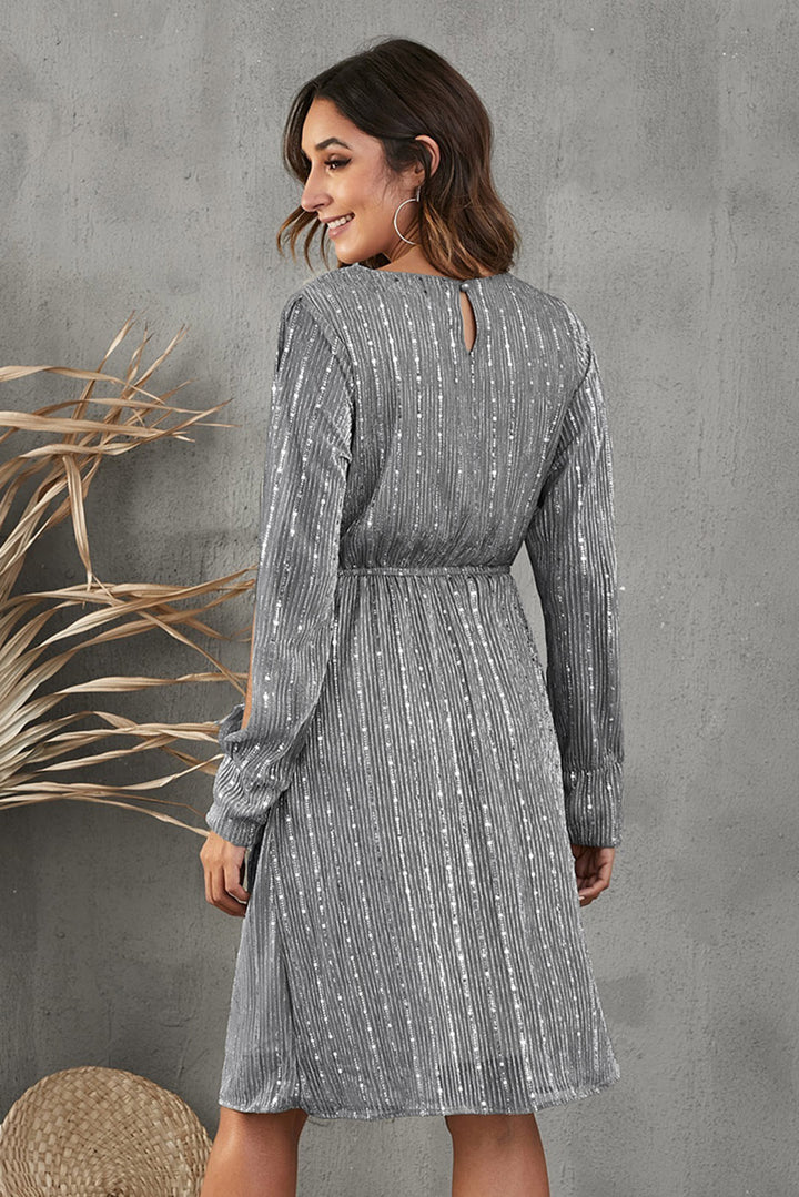 Chic Sequin Split Sleeve Midi Dress