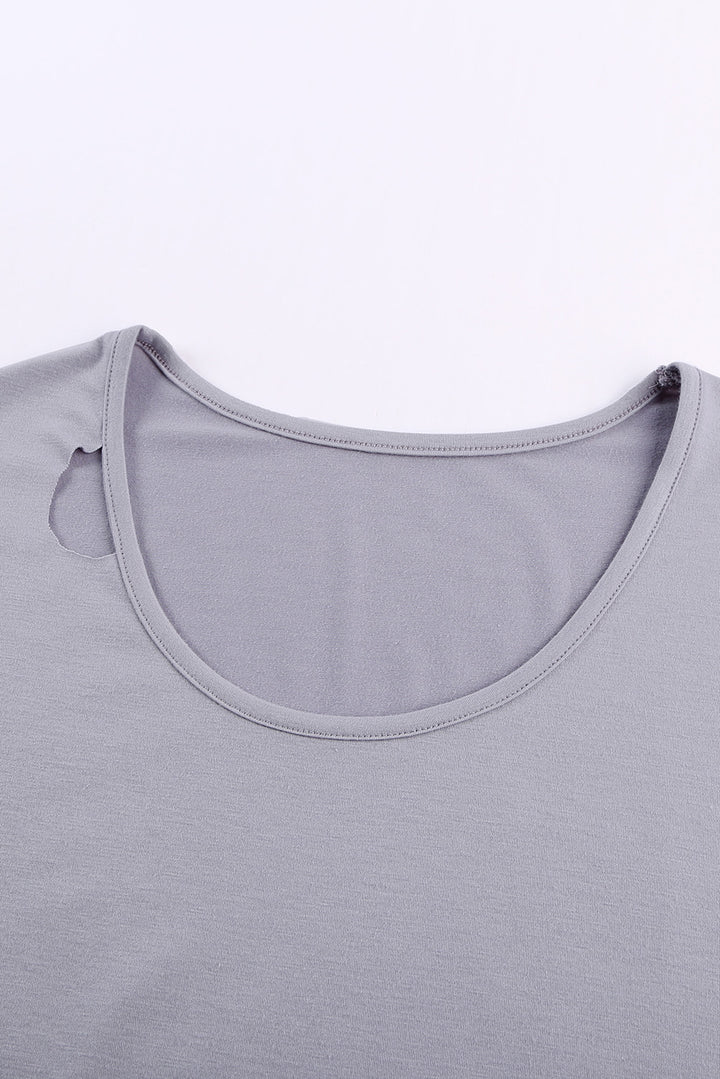 Gray Summer Short Sleeve Cut Out T-shirt
