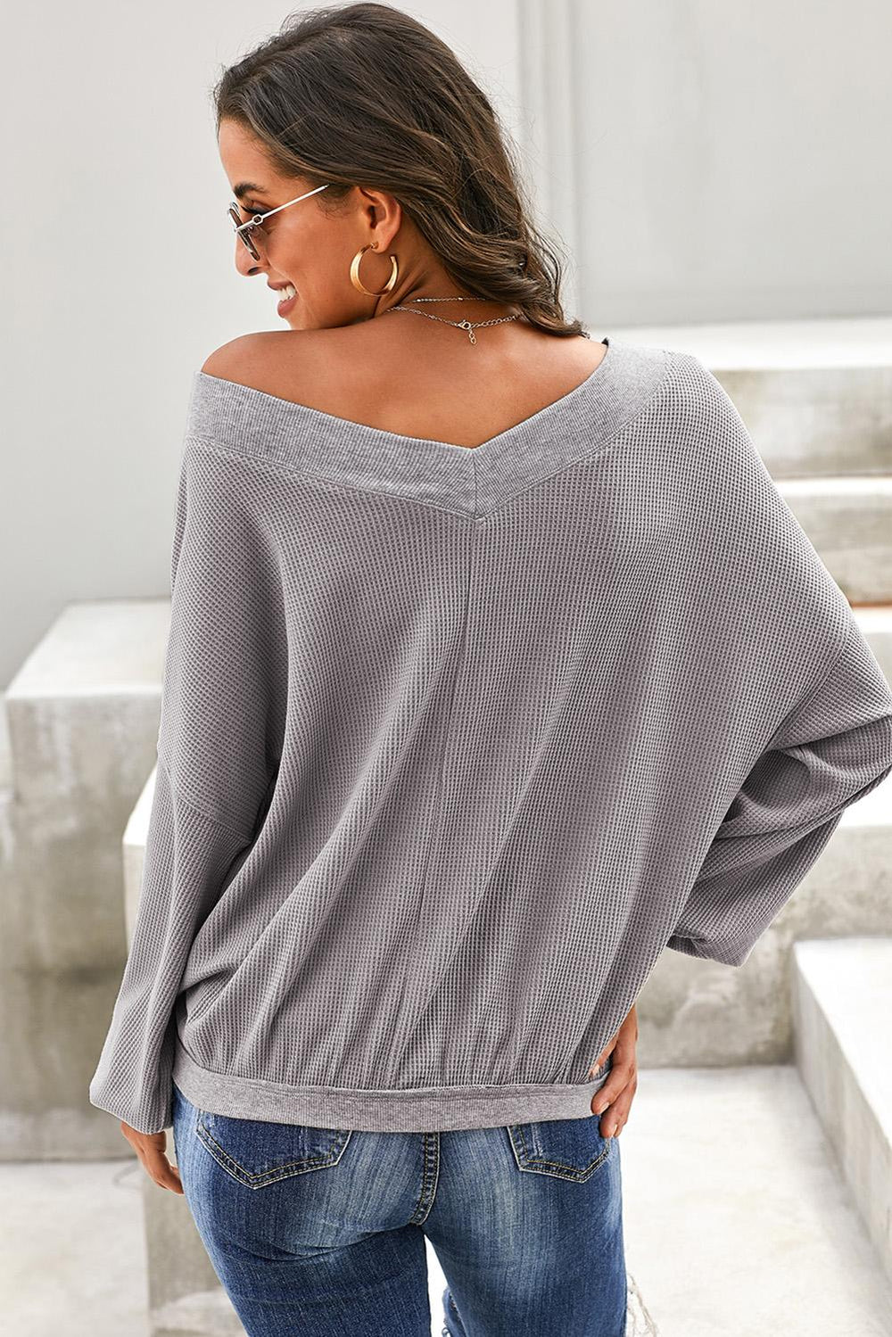 Gray V Neck Our Country Roads Thermal Top