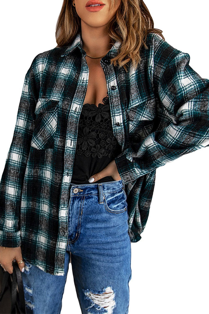 Green Pocketed Plaid Shacket