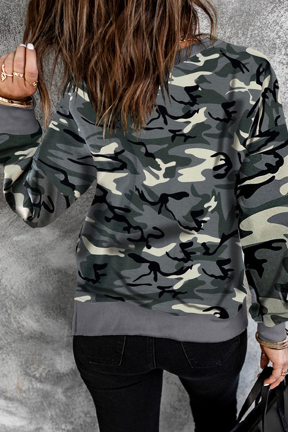 Womens Green Camouflage Pullover Sweatshirt