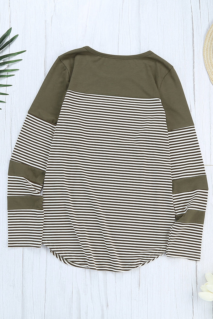 Green Pinstripe Patch Pocket Long Sleeve Top