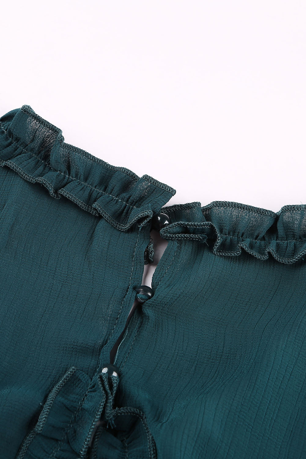 Green V Neck Ruffle Detailing Open Back Long Sleeve Dress