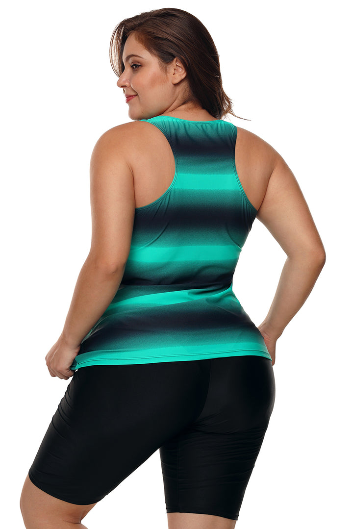 Green Black Ombre Print Racerback Tankini Swimsuit