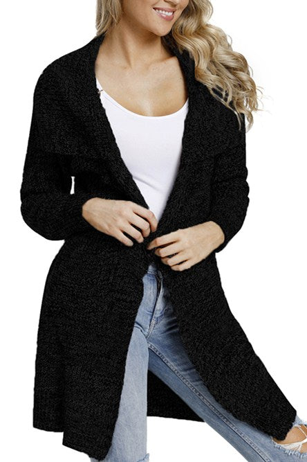Hot Sale Black Chunky Long Cardigan with Side Pockets