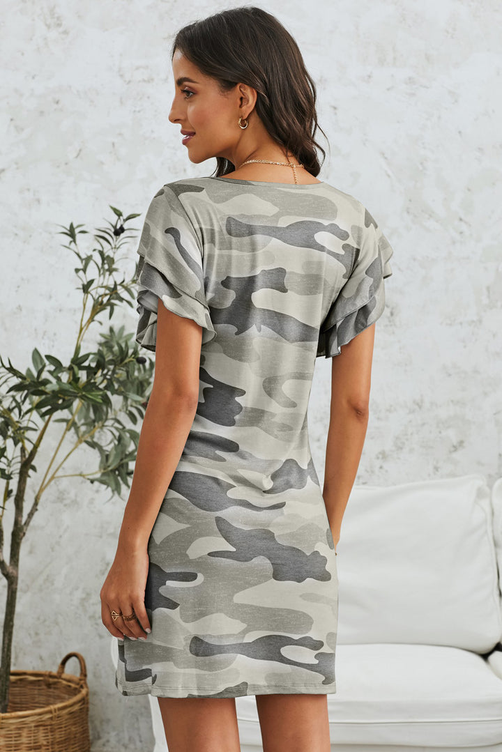 Khaki Pile Of Sleeves Camouflage Casual Dress