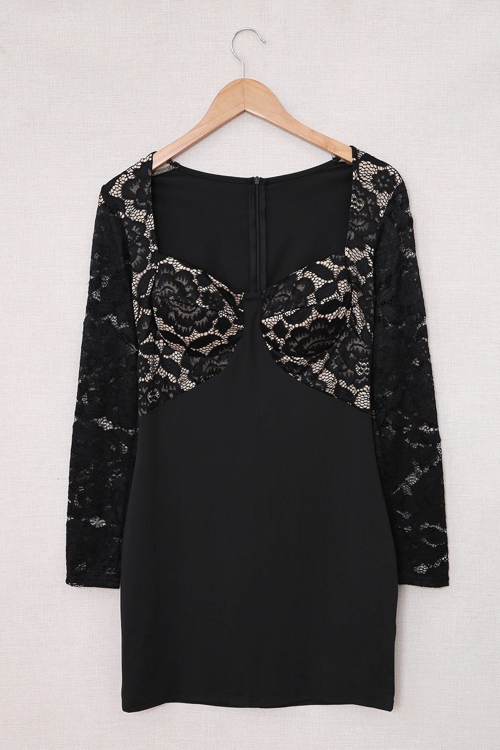 Black Lace Splicing Long Sleeve Bodycon Mini Dress