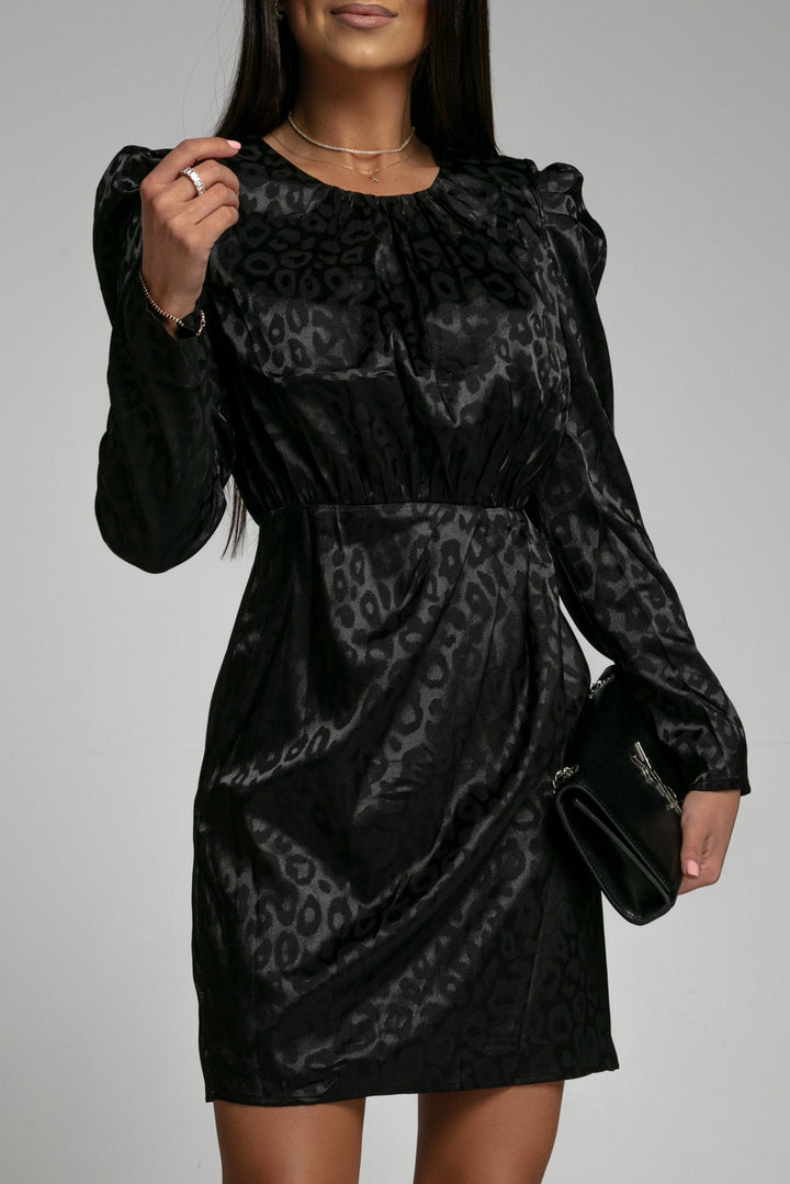 Black Leopard Print Long Sleeve High Waist Mini Dress